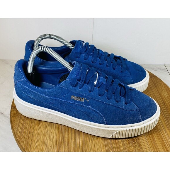 Puma Suede Platform  Blue White Trainers Women’s Size 8 - Picture 2 of 6